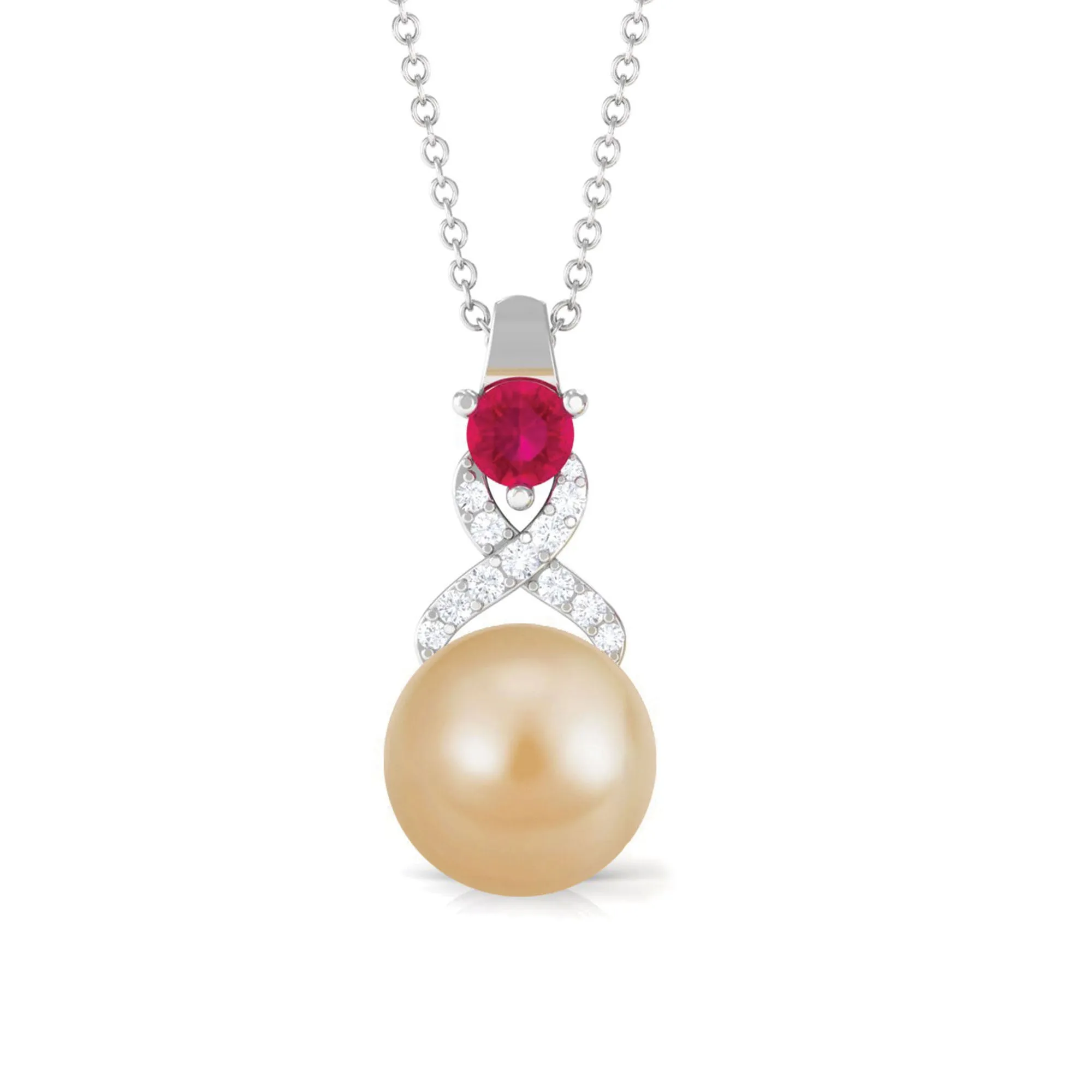 South Sea Pearl Pendant Necklace with Ruby and Diamond