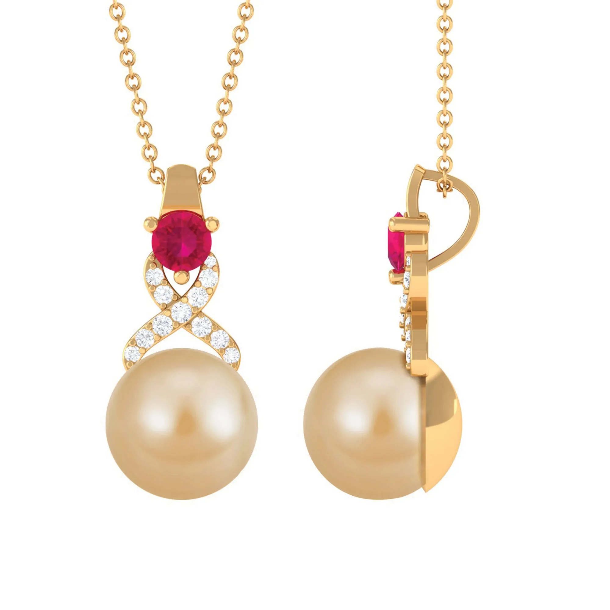 South Sea Pearl Pendant Necklace with Ruby and Diamond
