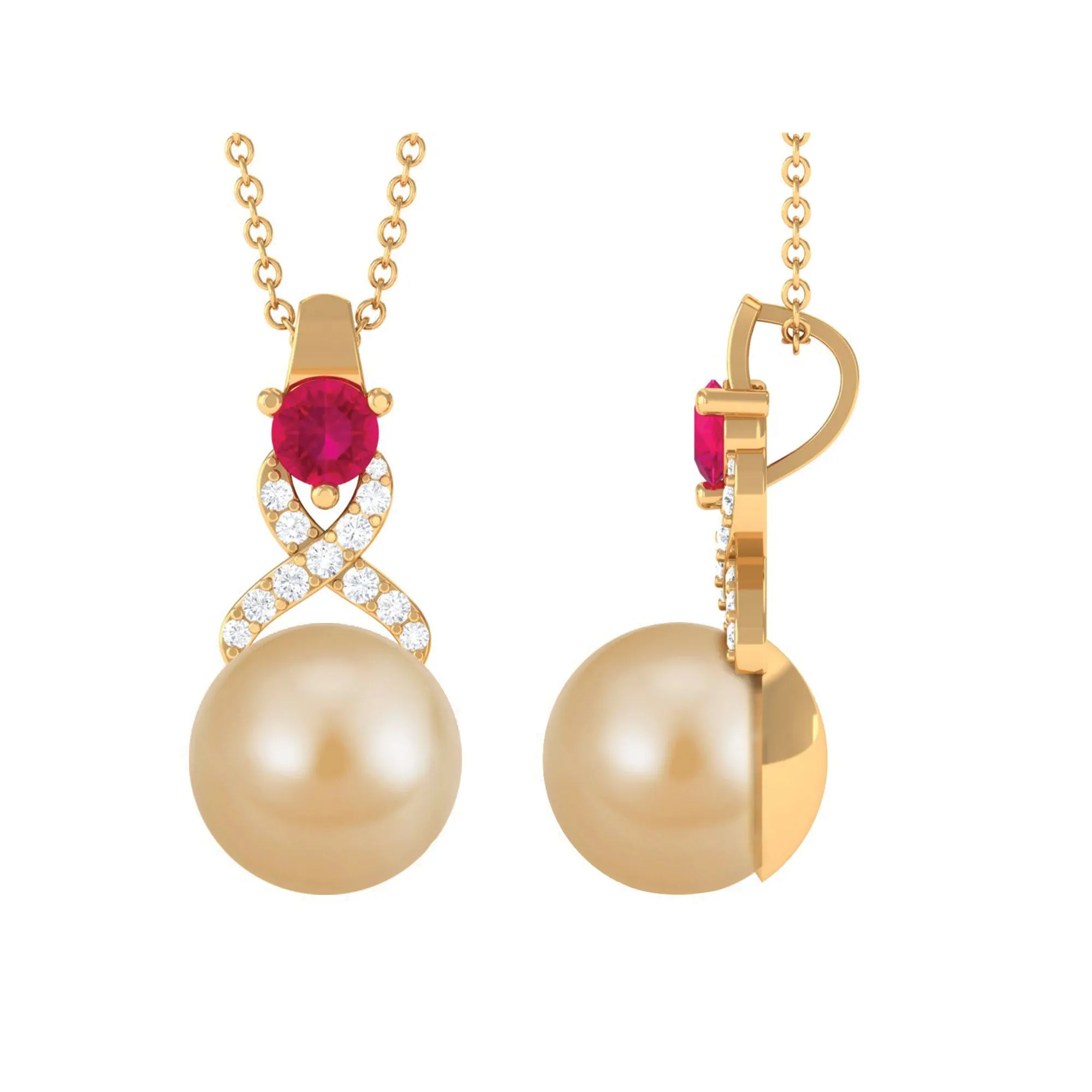 South Sea Pearl Pendant Necklace with Ruby and Diamond