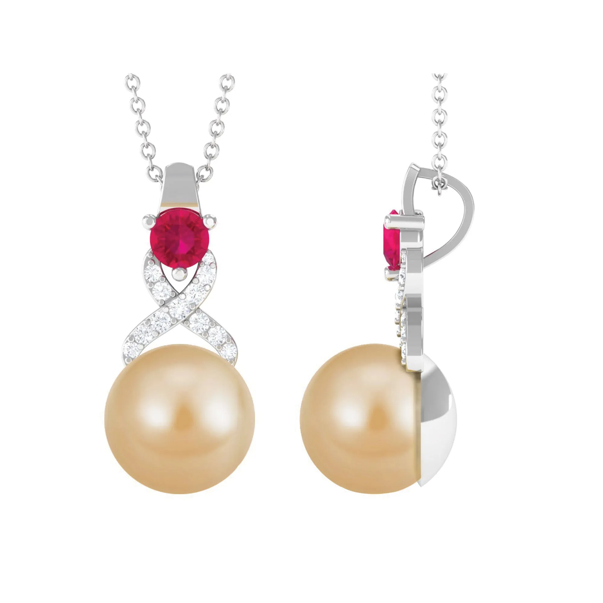 South Sea Pearl Pendant Necklace with Ruby and Diamond