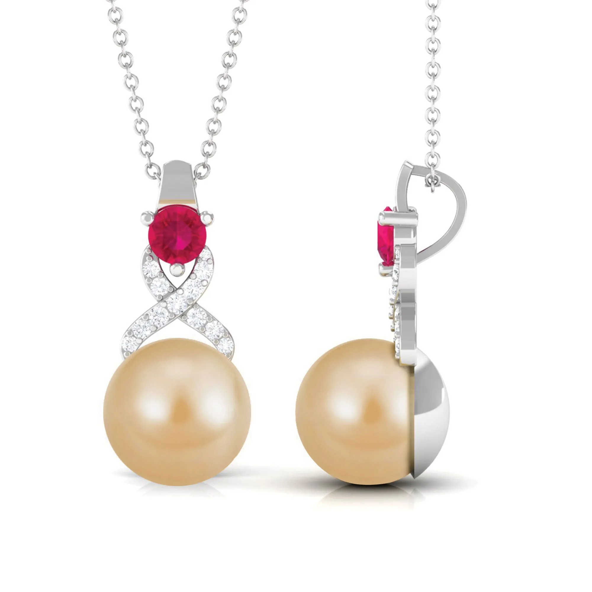 South Sea Pearl Pendant Necklace with Ruby and Diamond