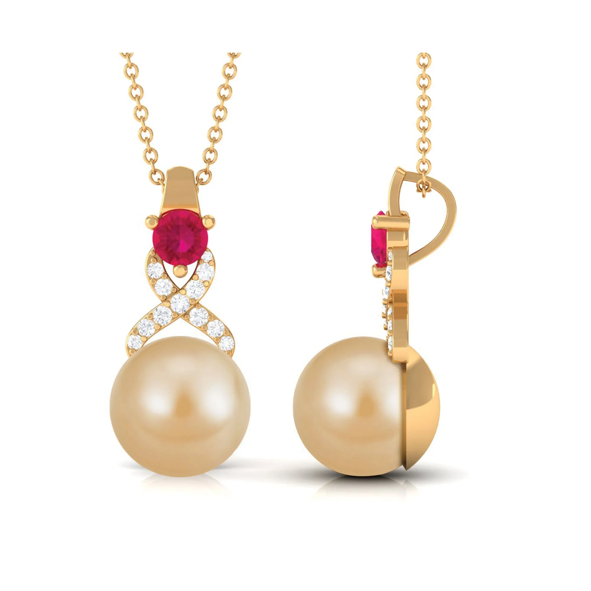 South Sea Pearl Pendant Necklace with Ruby and Diamond