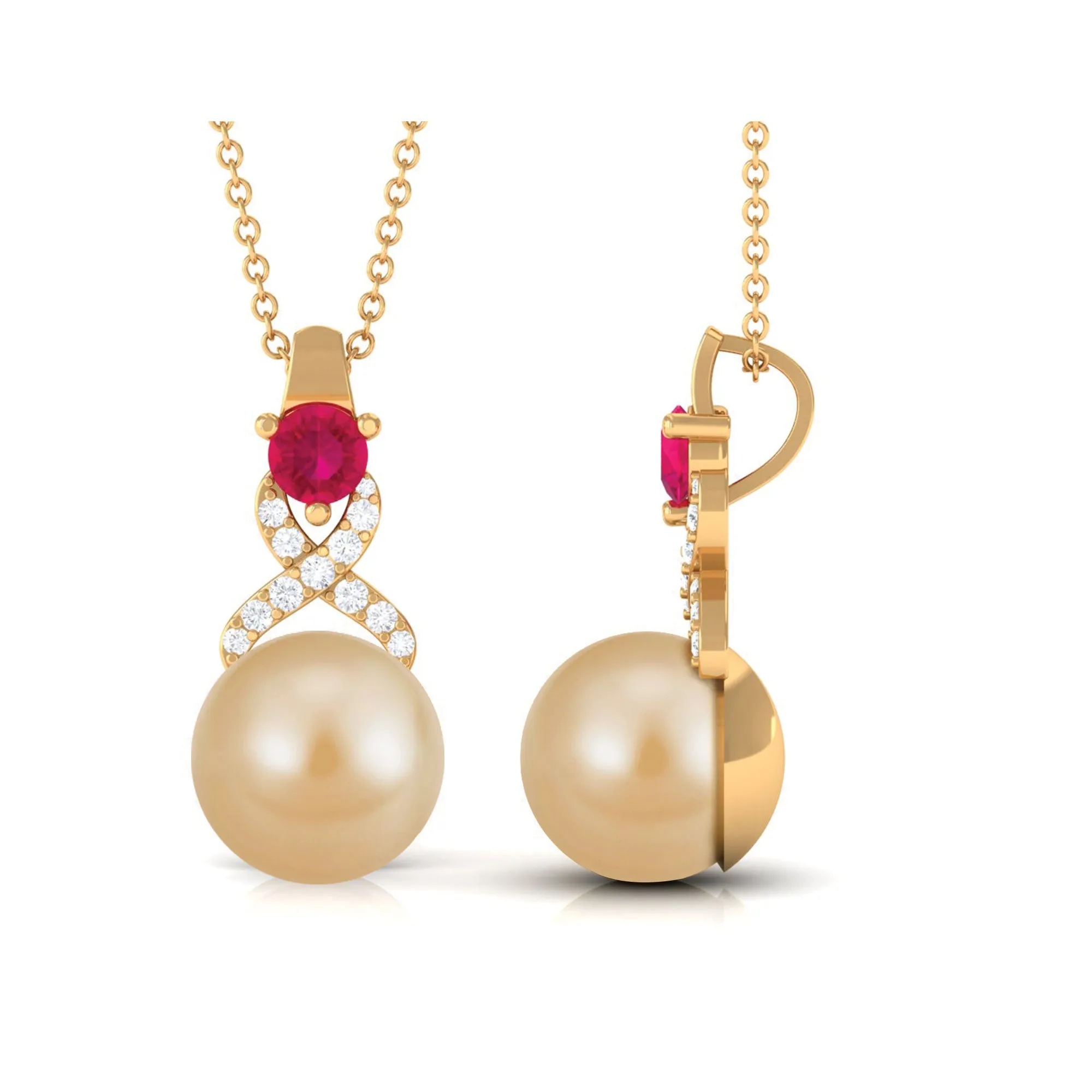 South Sea Pearl Pendant Necklace with Ruby and Diamond