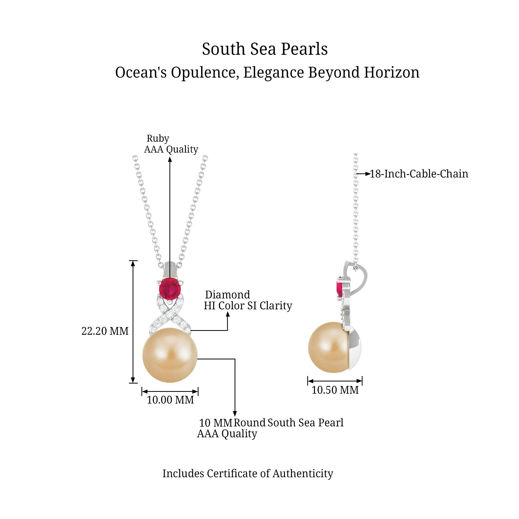 South Sea Pearl Pendant Necklace with Ruby and Diamond