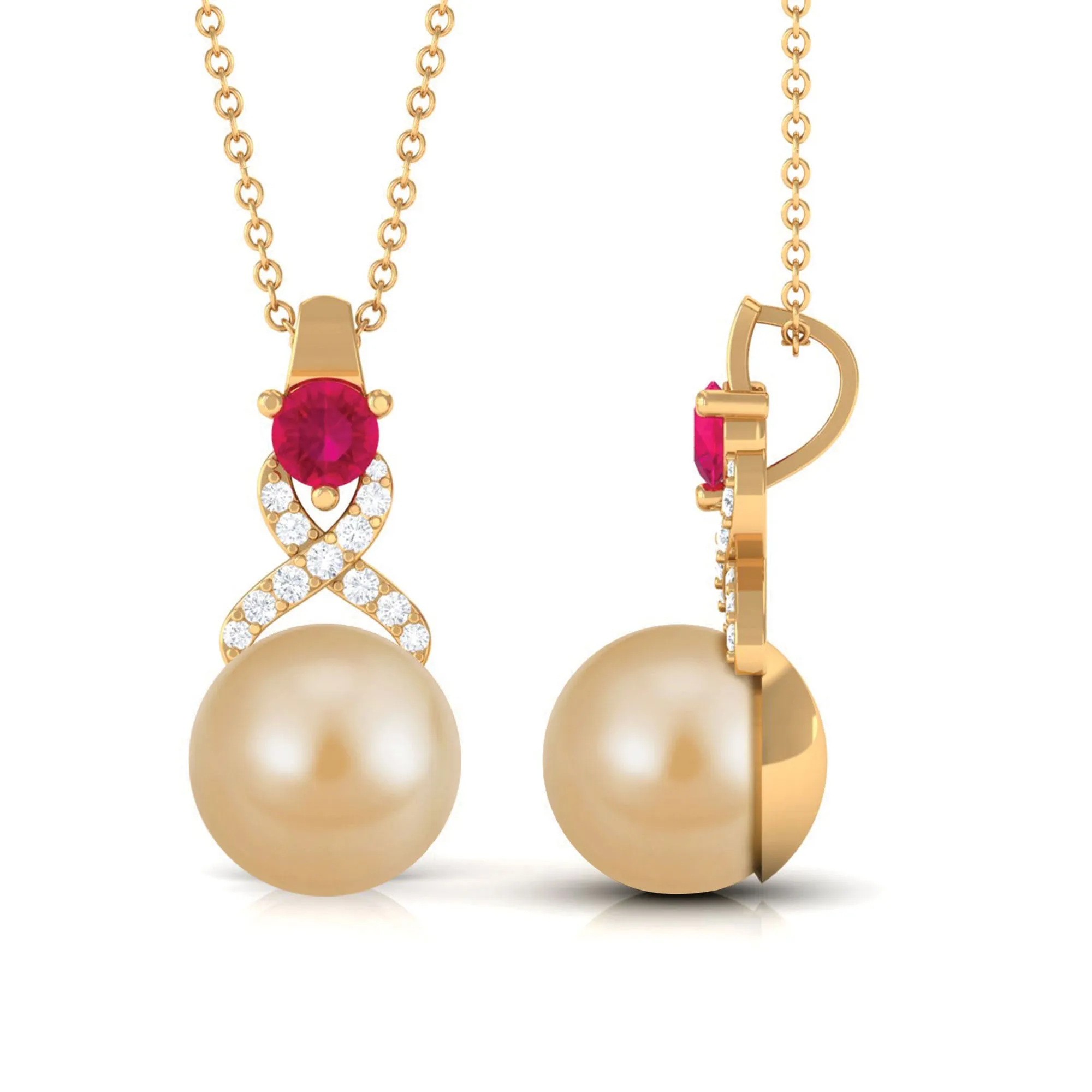 South Sea Pearl Pendant Necklace with Ruby and Diamond