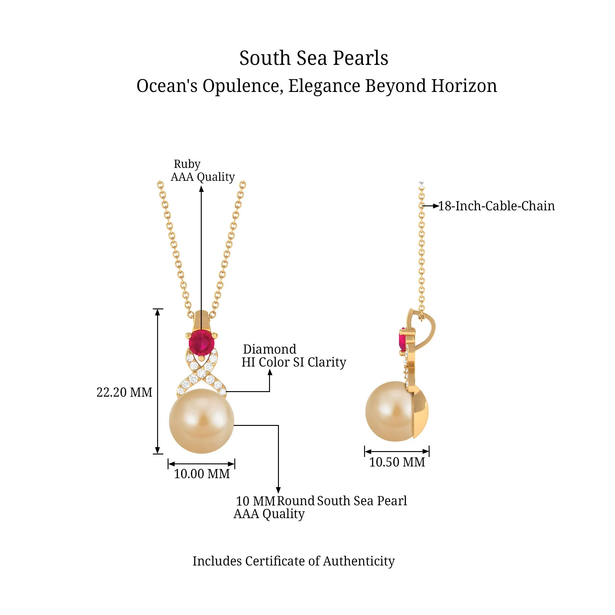 South Sea Pearl Pendant Necklace with Ruby and Diamond