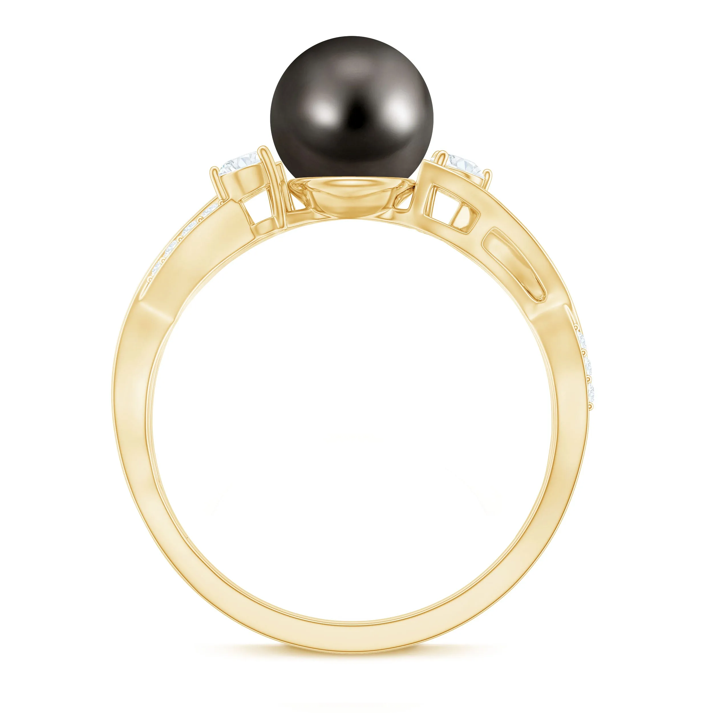 Tahitian Pearl and Diamond Crossover Engagement Ring