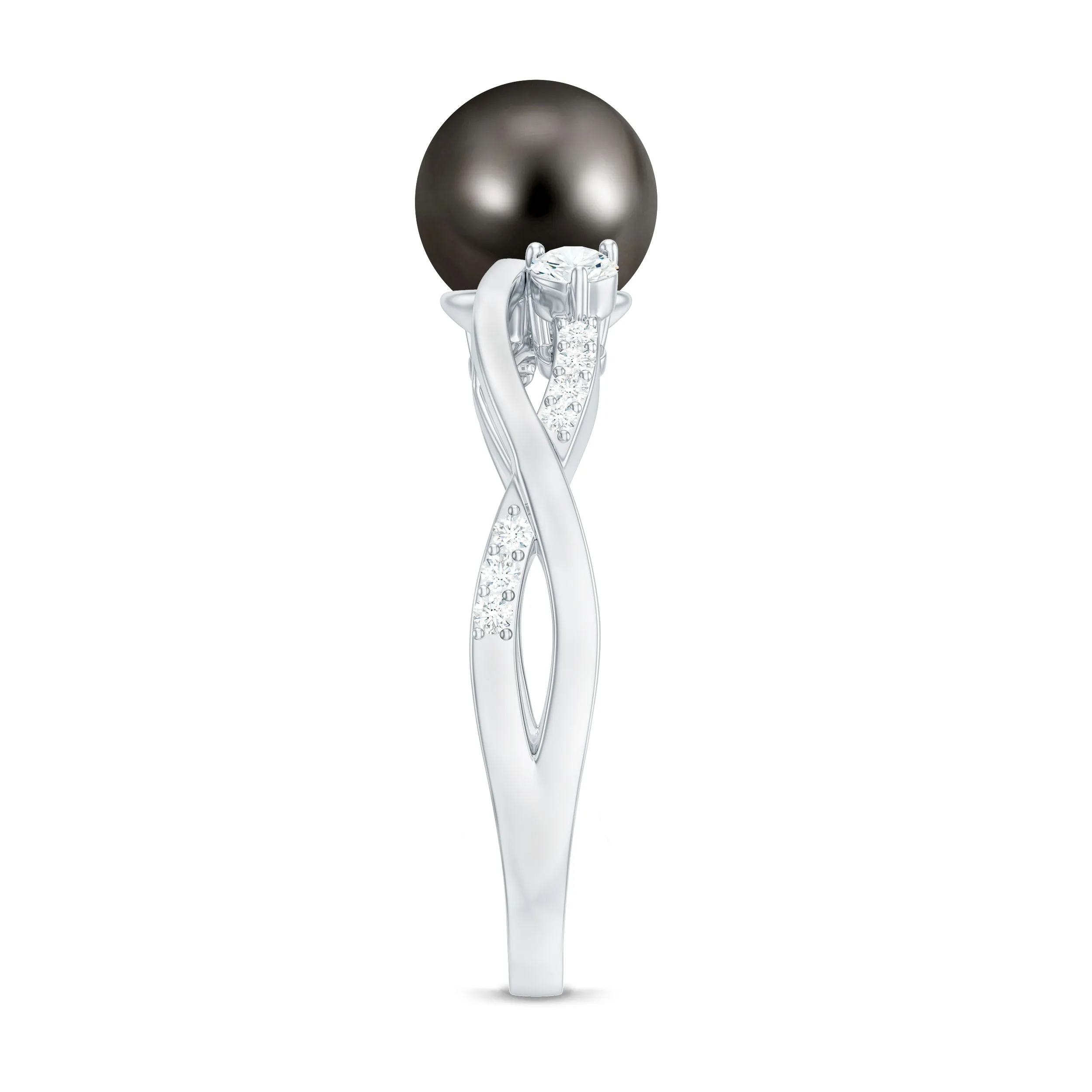 Tahitian Pearl and Diamond Crossover Engagement Ring
