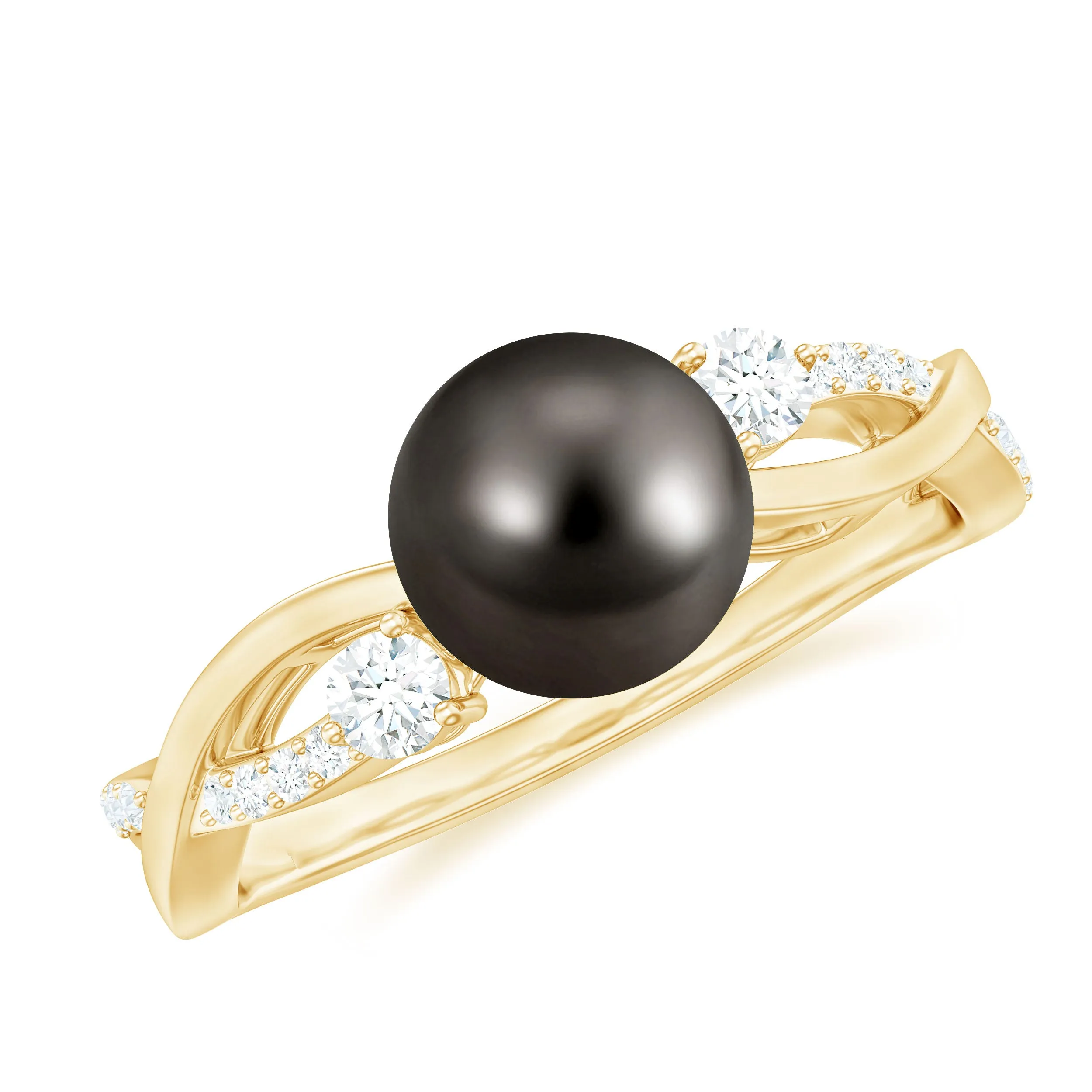 Tahitian Pearl and Diamond Crossover Engagement Ring
