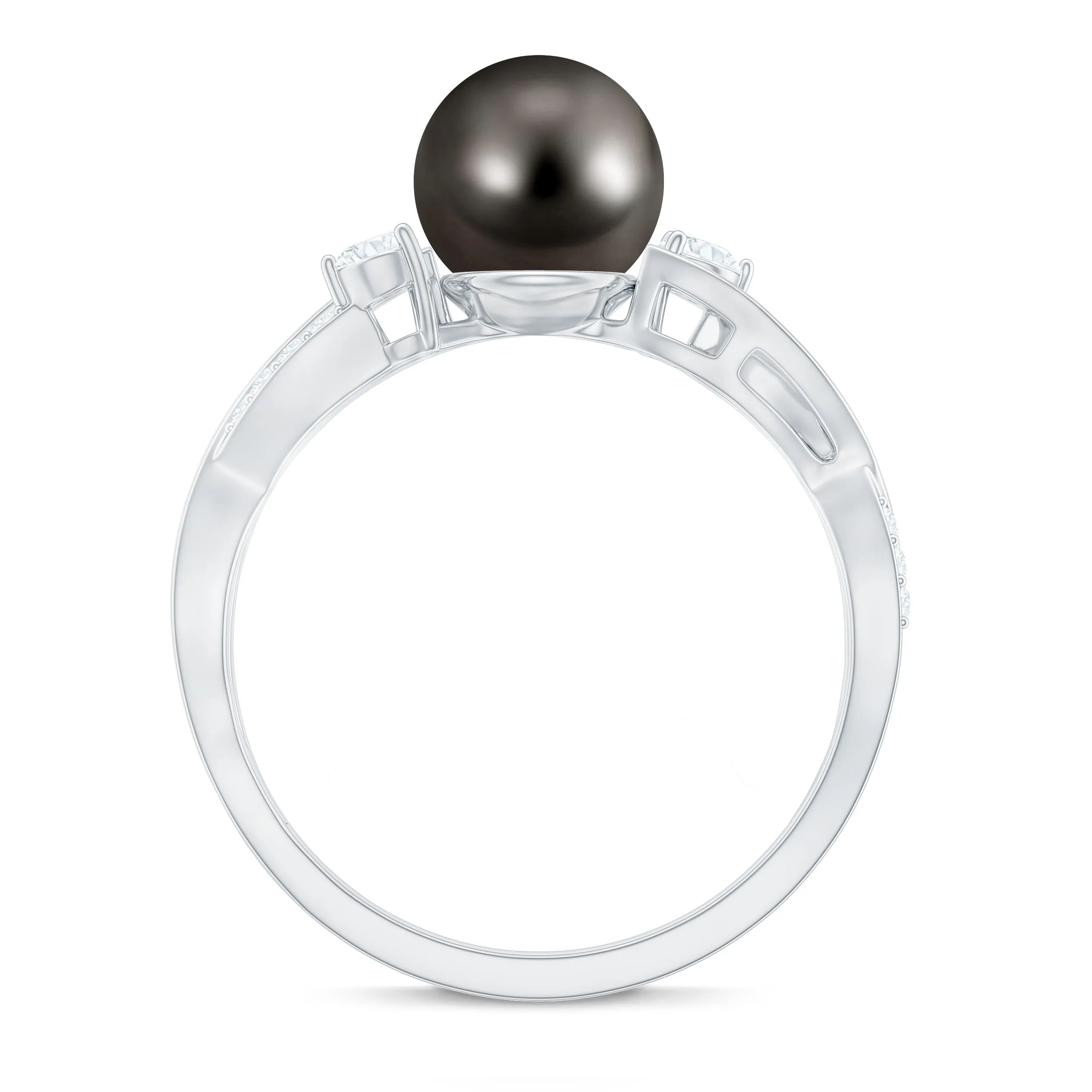 Tahitian Pearl and Diamond Crossover Engagement Ring
