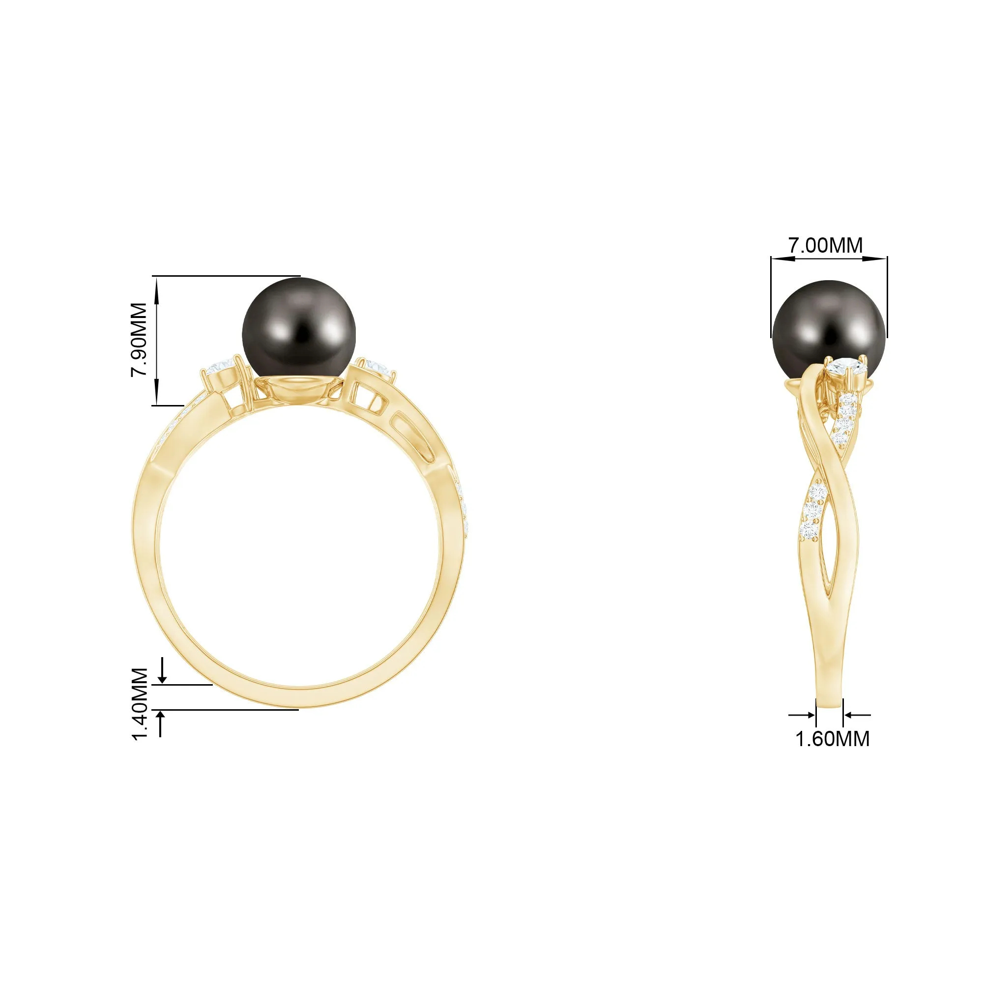 Tahitian Pearl and Diamond Crossover Engagement Ring