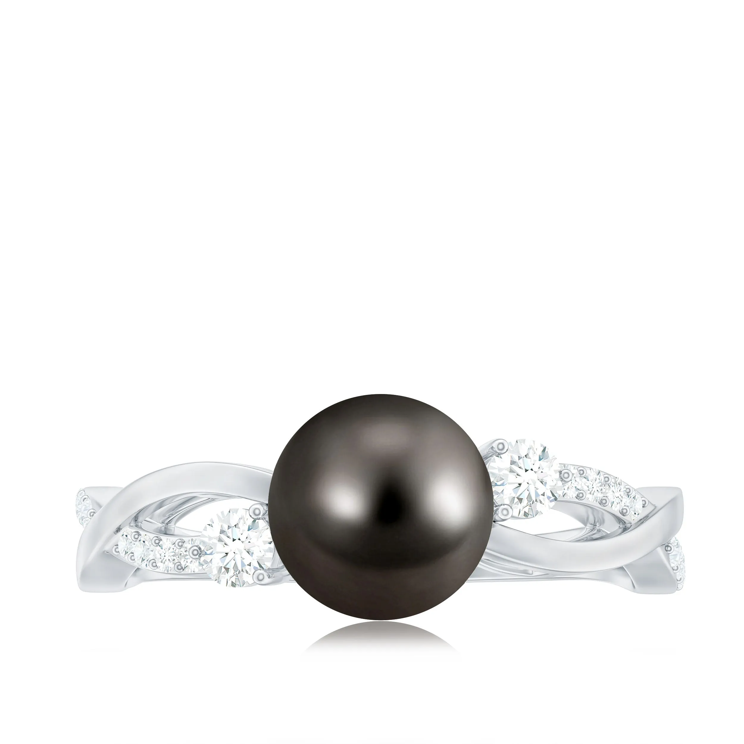 Tahitian Pearl and Diamond Crossover Engagement Ring