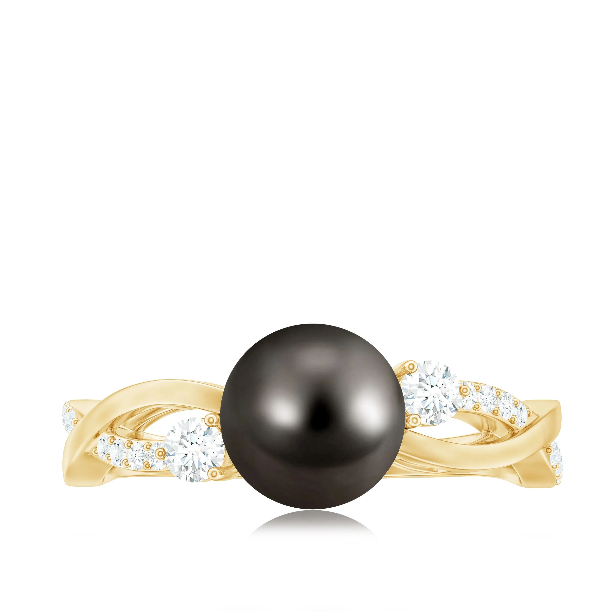 Tahitian Pearl and Diamond Crossover Engagement Ring