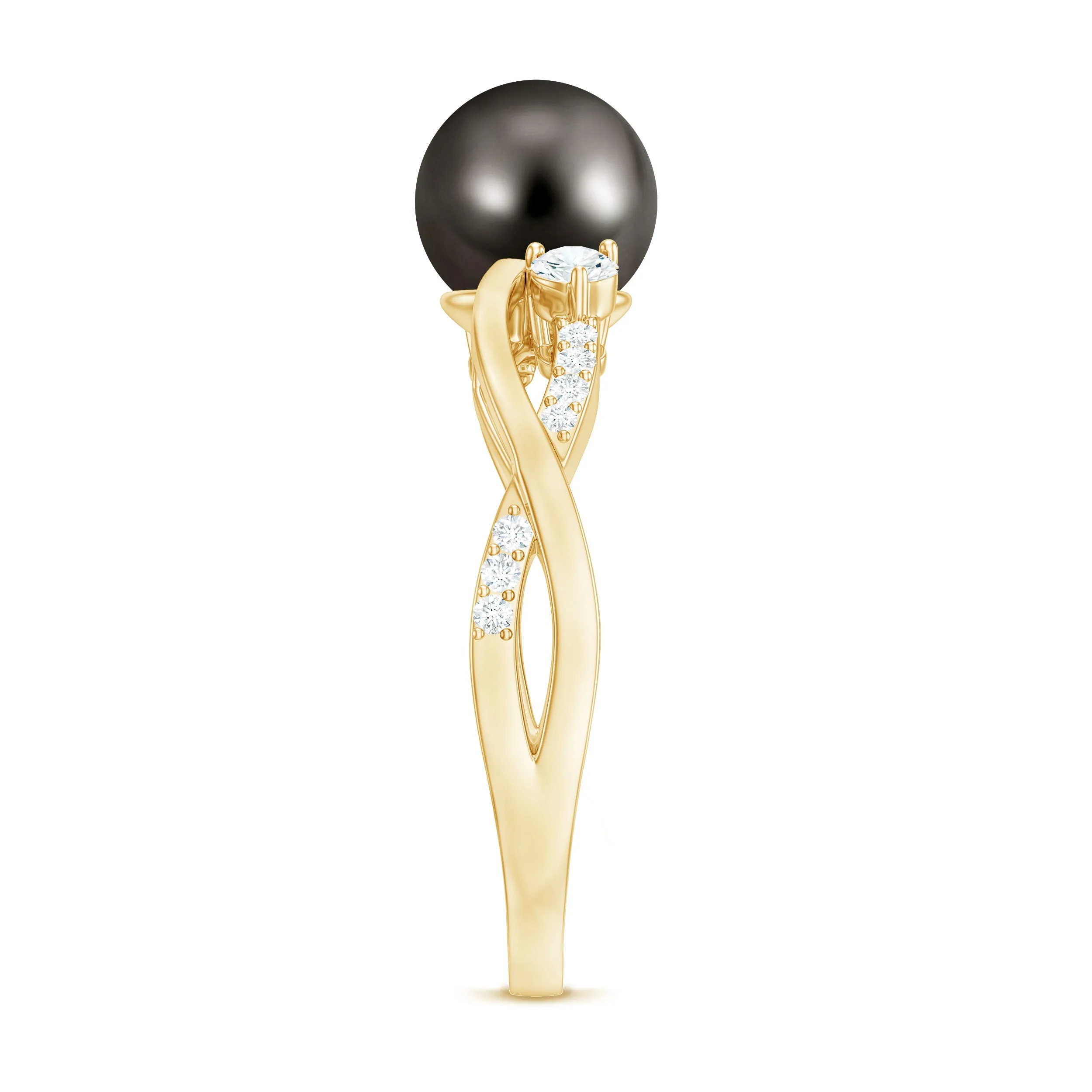 Tahitian Pearl and Diamond Crossover Engagement Ring