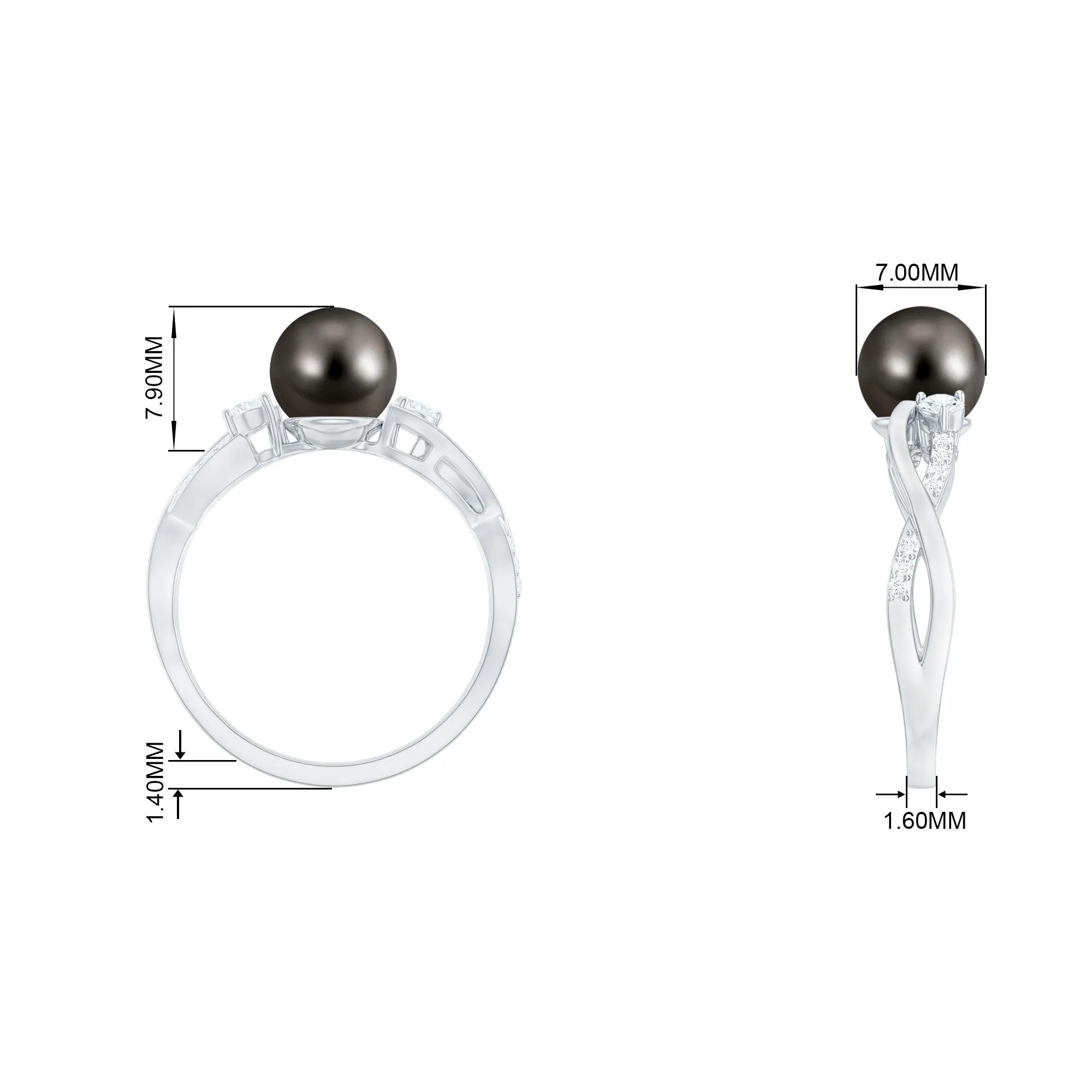 Tahitian Pearl and Diamond Crossover Engagement Ring