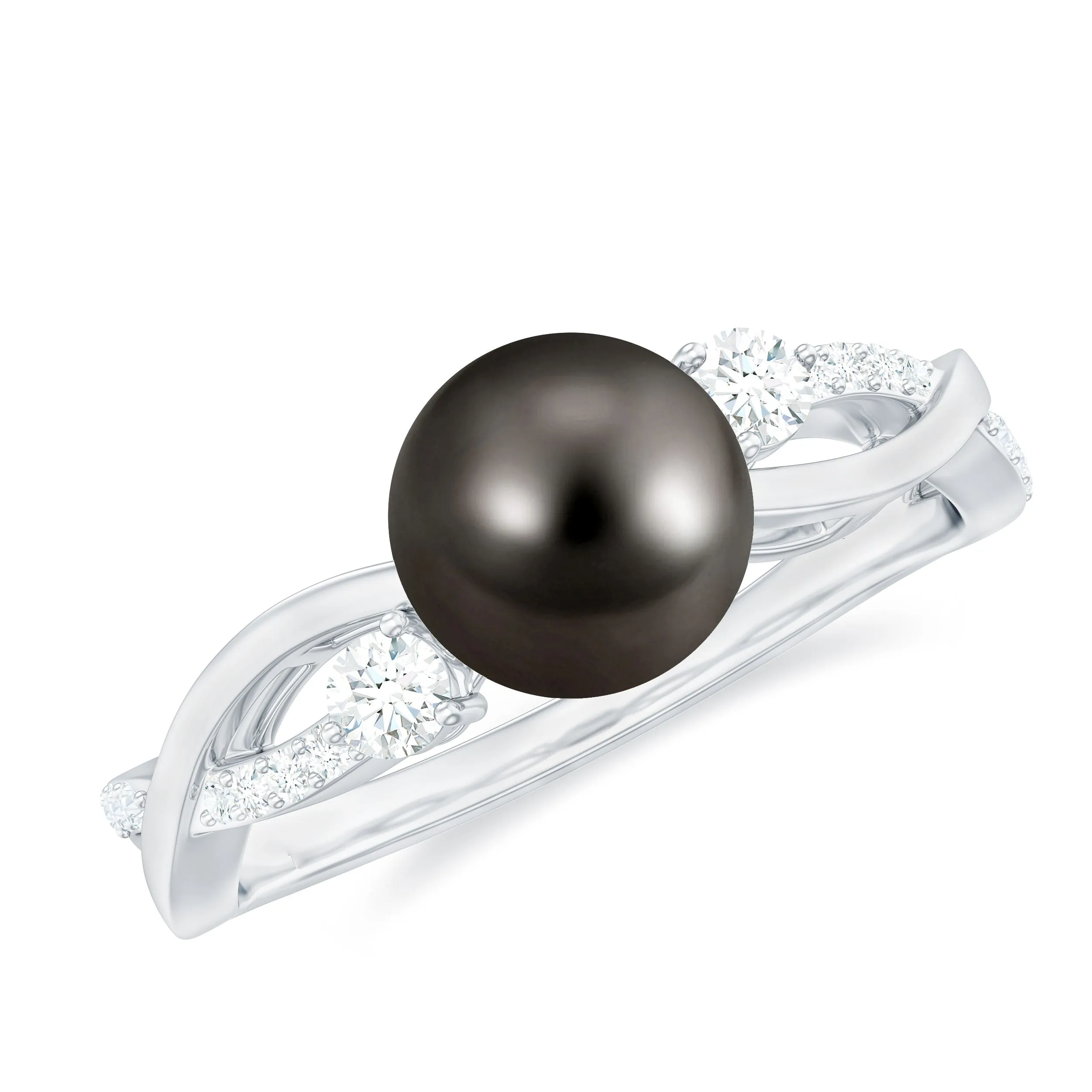 Tahitian Pearl and Diamond Crossover Engagement Ring