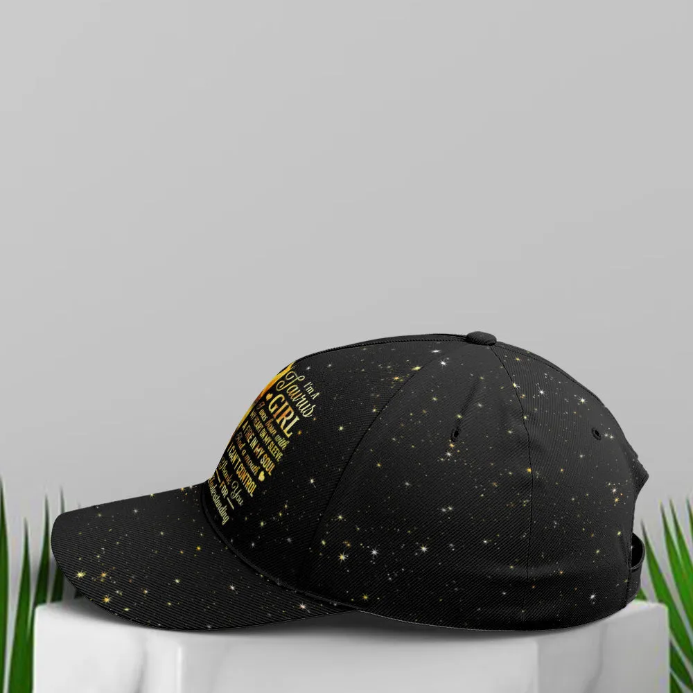 Taurus Girl Sunflower Glitter Black Baseball Cap Coolspod