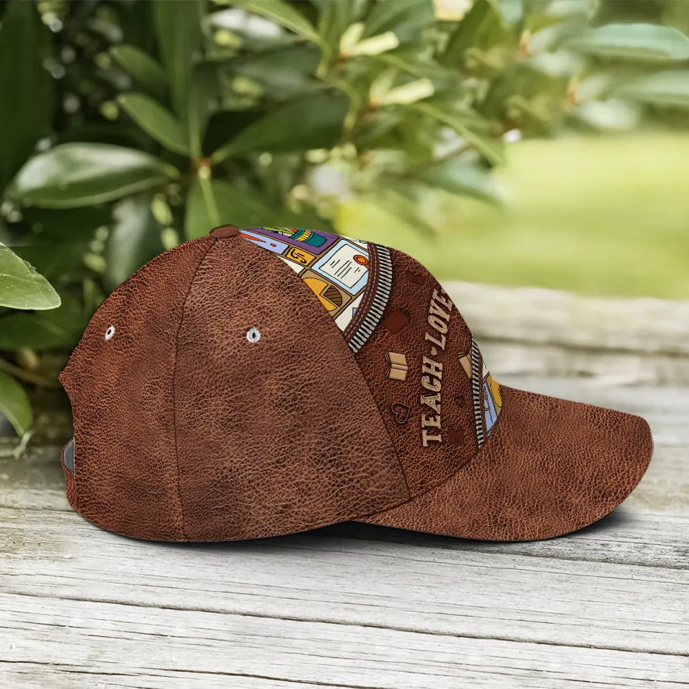 Teach Love Inspire Classic Leather Subjects Art Style Baseball Cap Coolspod