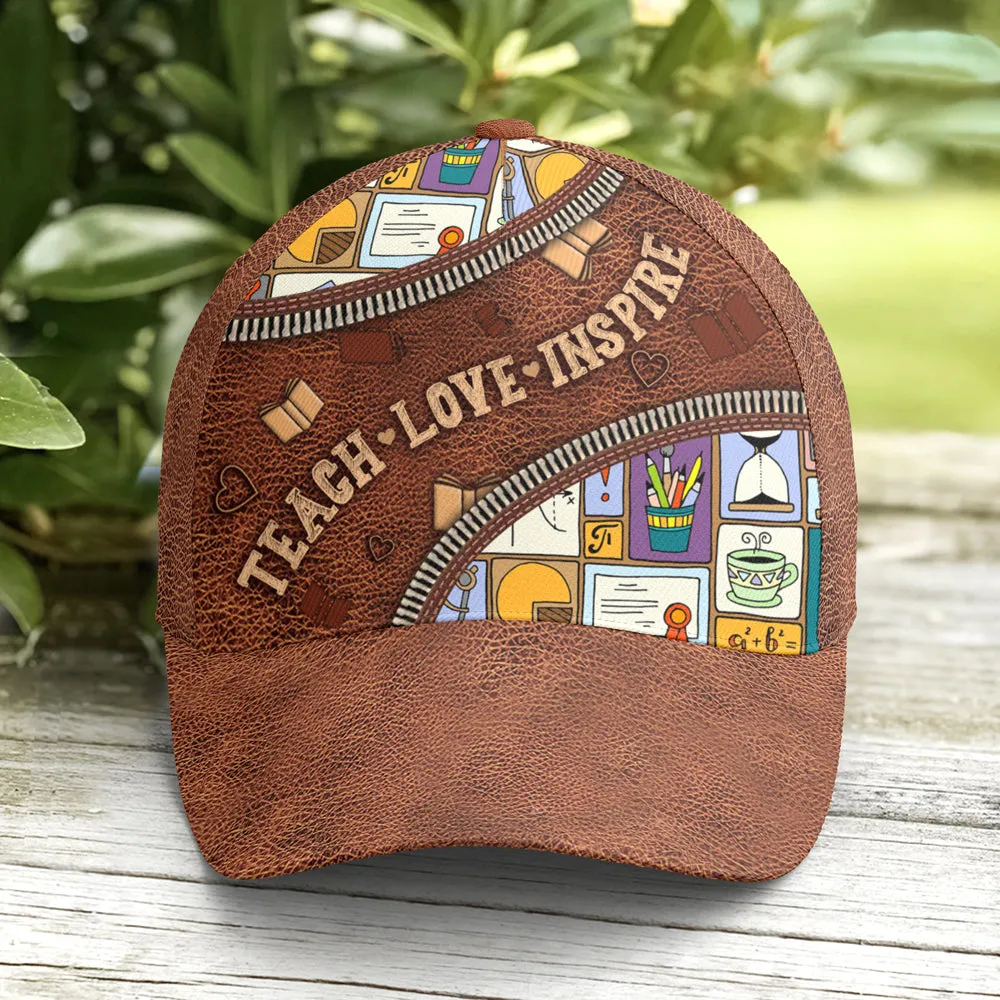 Teach Love Inspire Classic Leather Subjects Art Style Baseball Cap Coolspod