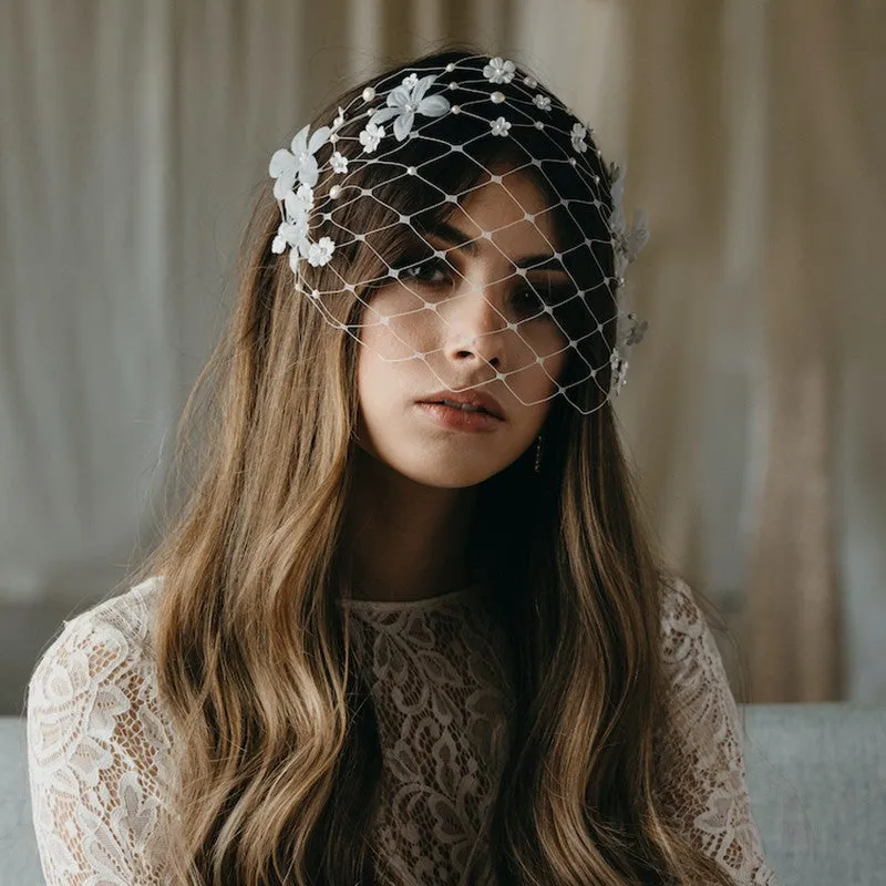 Vintage Ivory Mesh Birdcage Wedding Veils With Appliques Pearls WV026