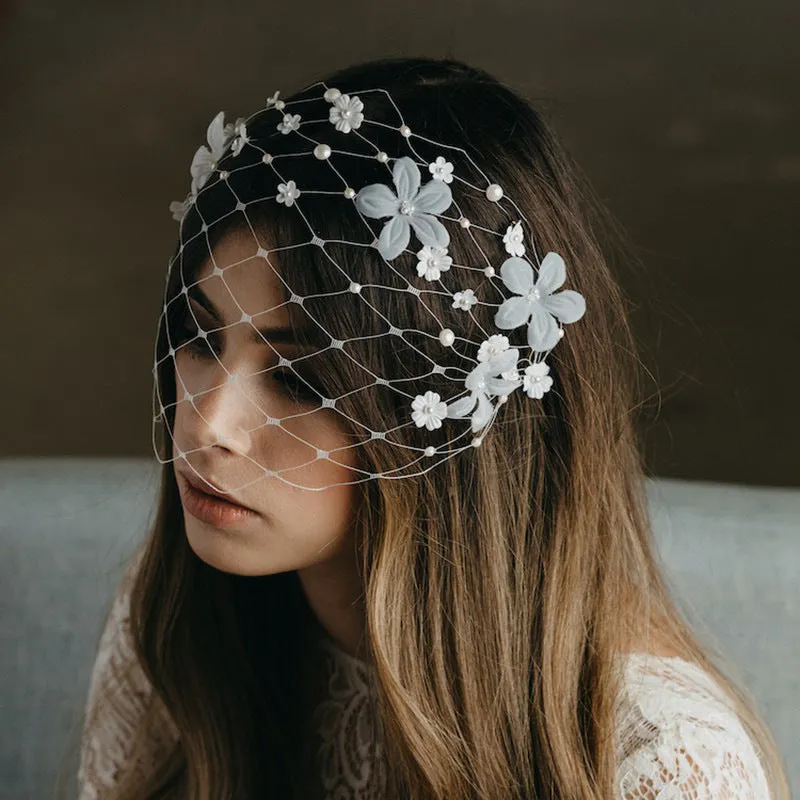 Vintage Ivory Mesh Birdcage Wedding Veils With Appliques Pearls WV026