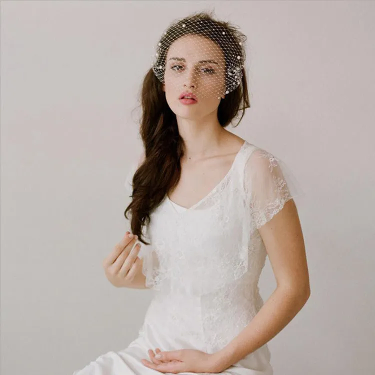 Vintage Ivory Mesh Birdcage Wedding Veils With Pearls WV026