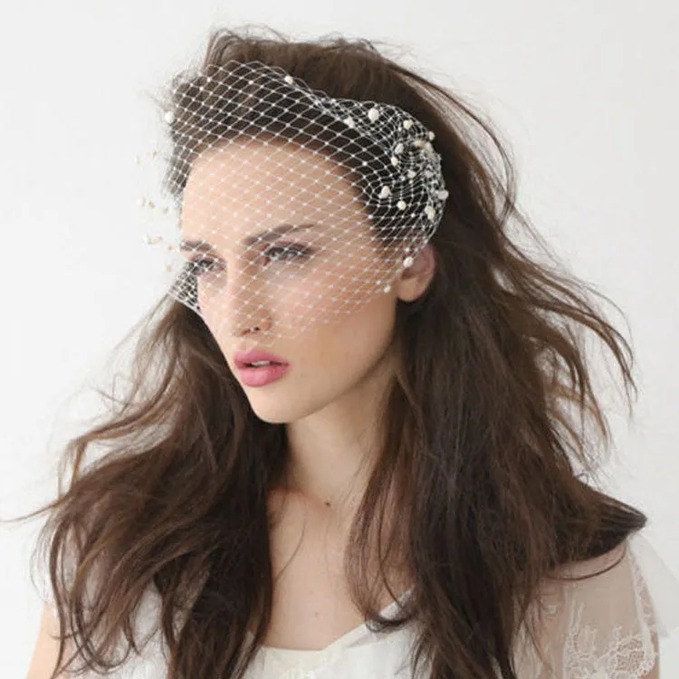 Vintage Ivory Mesh Birdcage Wedding Veils With Pearls WV026