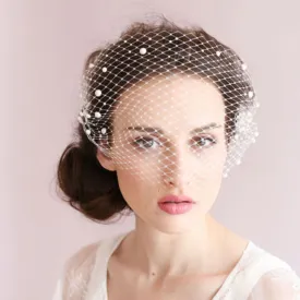 Vintage Ivory Mesh Birdcage Wedding Veils With Pearls WV026