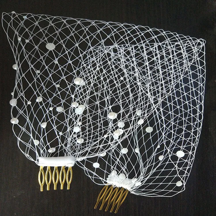 Vintage Ivory Mesh Birdcage Wedding Veils With Pearls WV026