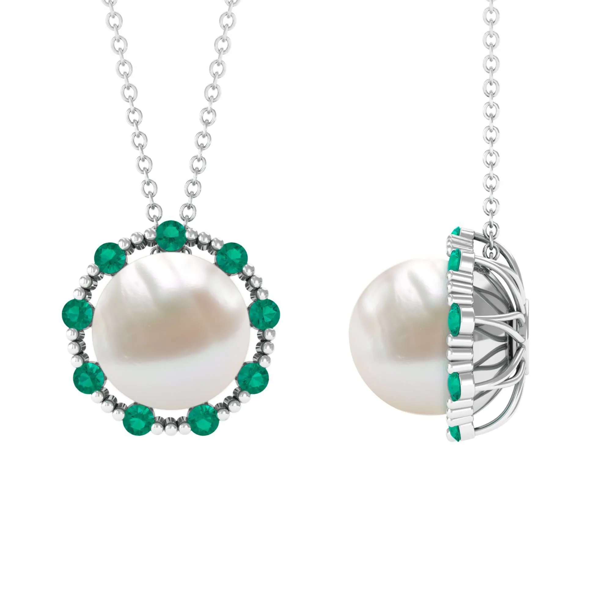 Vintage Style Freshwater Pearl Pendant with Emerald