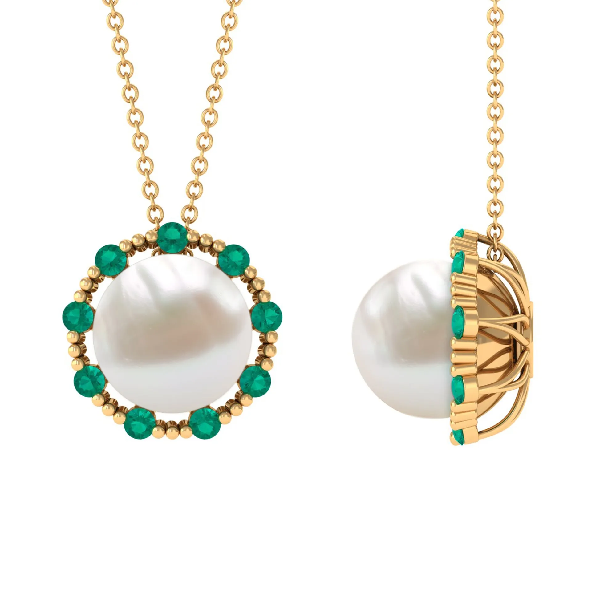 Vintage Style Freshwater Pearl Pendant with Emerald