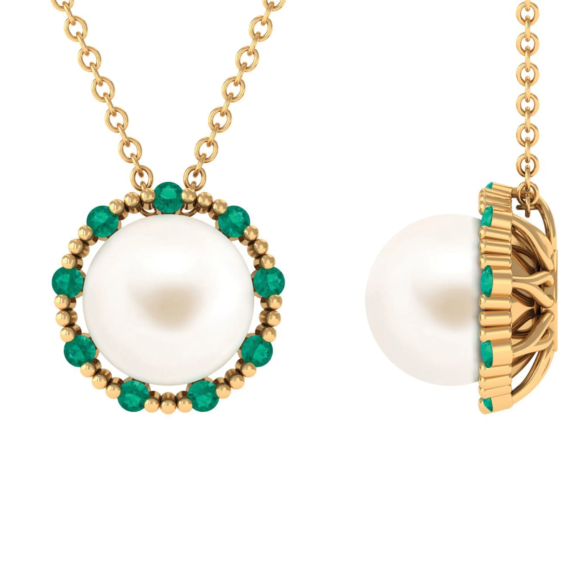 Vintage Style Freshwater Pearl Pendant with Emerald