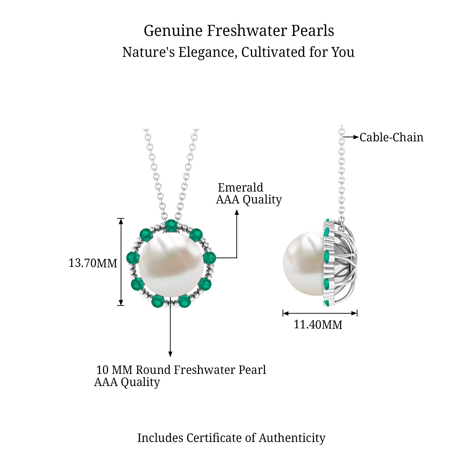 Vintage Style Freshwater Pearl Pendant with Emerald