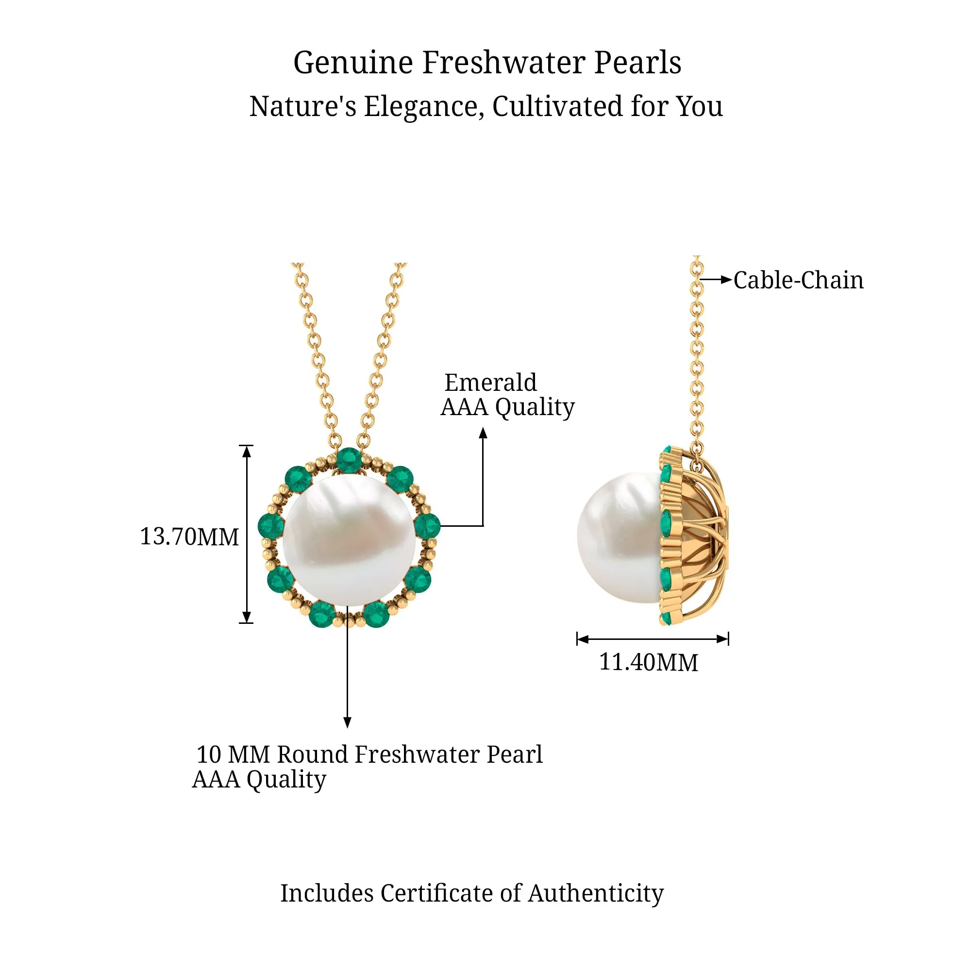 Vintage Style Freshwater Pearl Pendant with Emerald