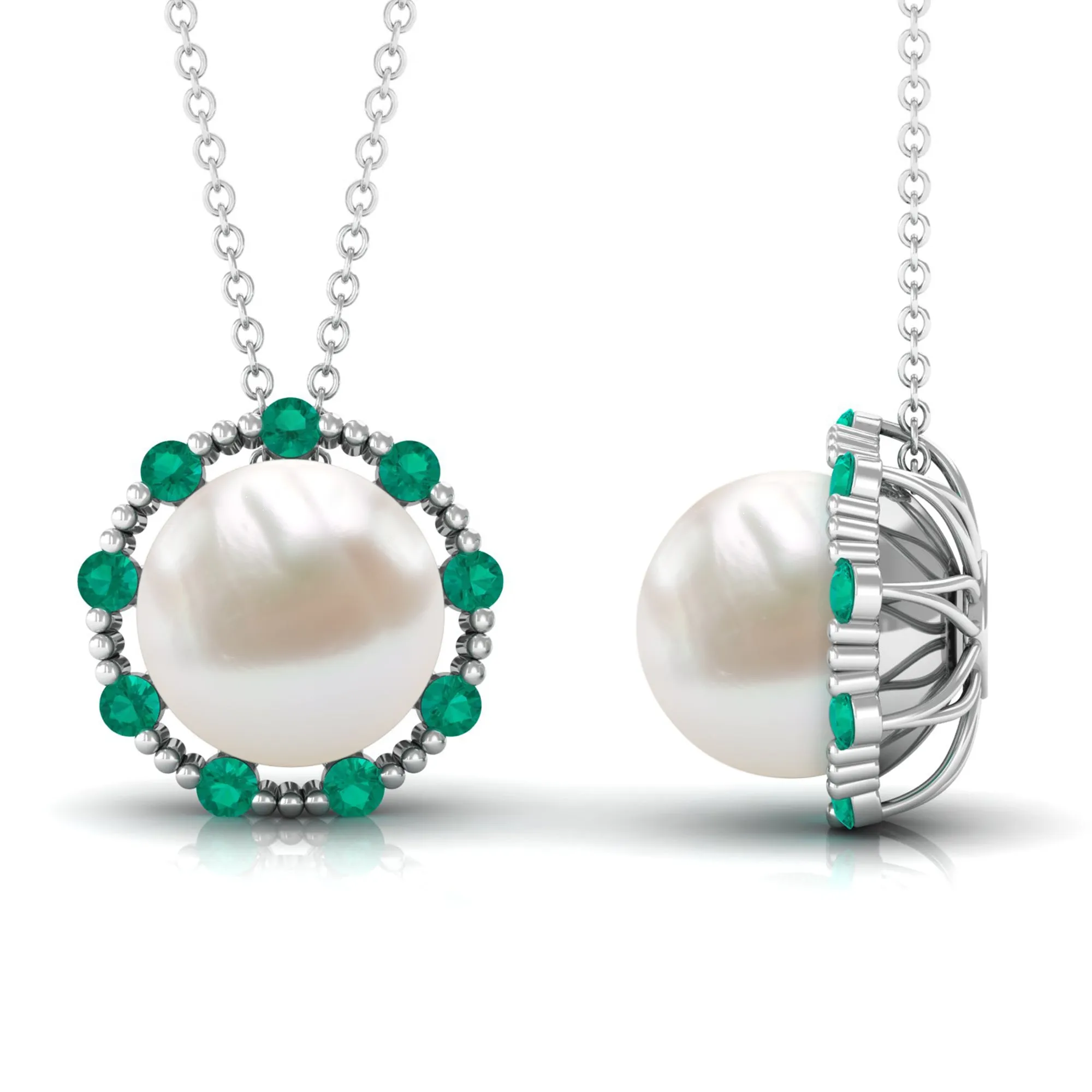 Vintage Style Freshwater Pearl Pendant with Emerald