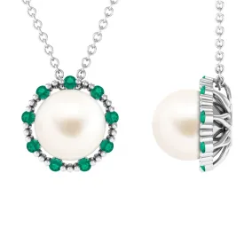 Vintage Style Freshwater Pearl Pendant with Emerald