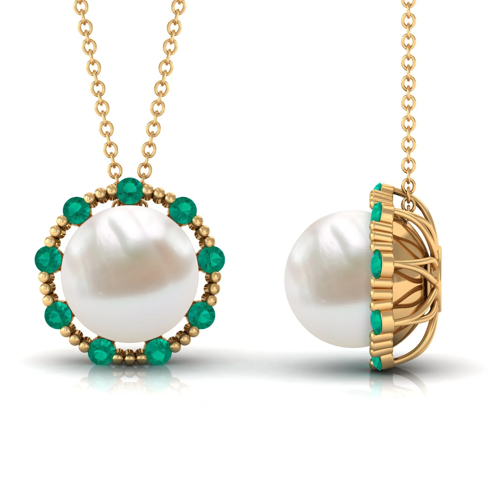 Vintage Style Freshwater Pearl Pendant with Emerald