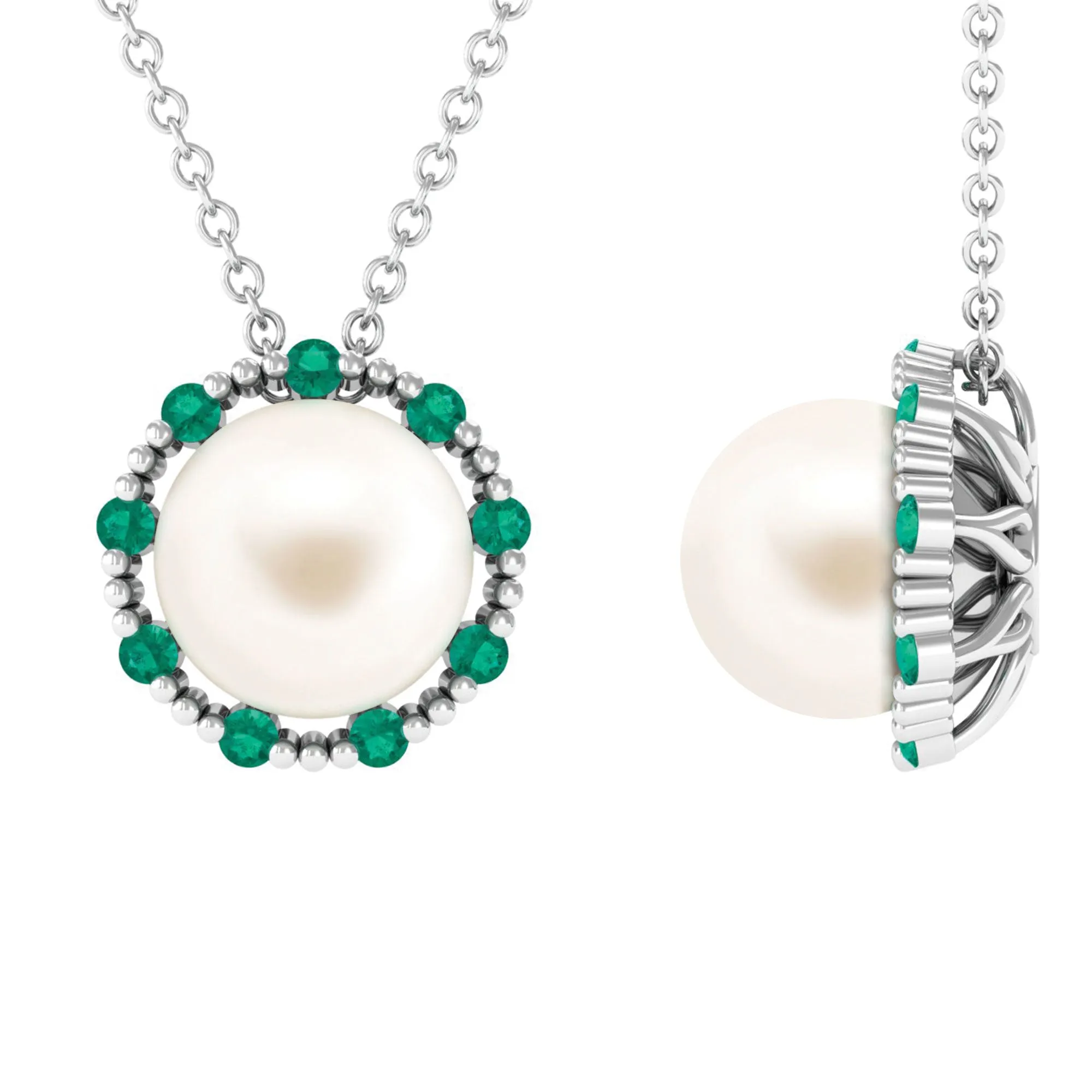 Vintage Style Freshwater Pearl Pendant with Emerald