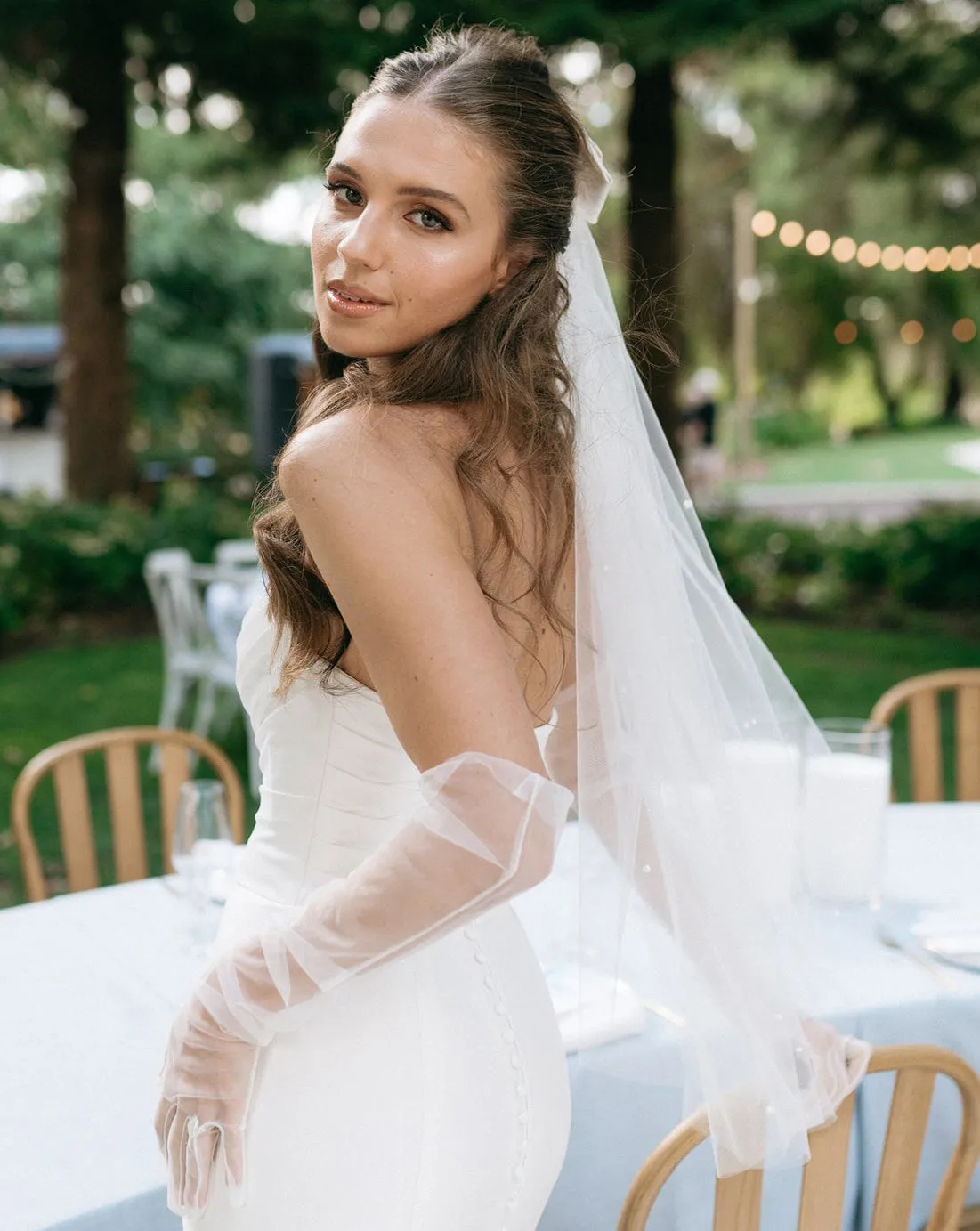 wedding veil - one tier short length scatter pearl - Lola at Kezani