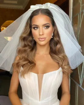 wedding veil - two full layer puff veil with detachable bow - Ariana at Kezani