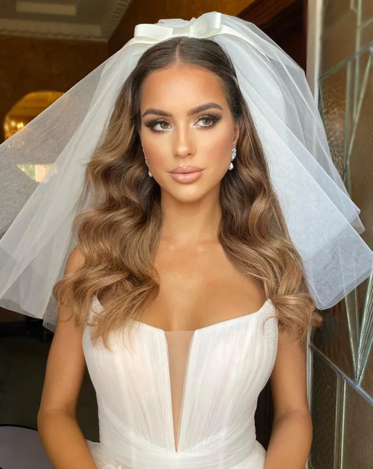 wedding veil - two full layer puff veil with detachable bow - Ariana at Kezani