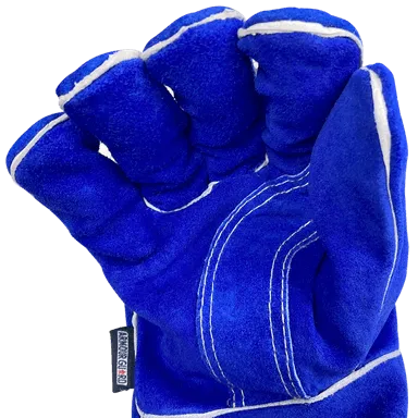 WELDING GLOVES, STICK - COTTON LINED, BLUE,  PREMIUM SIDE SPLIT COWHIDE -AG-1200