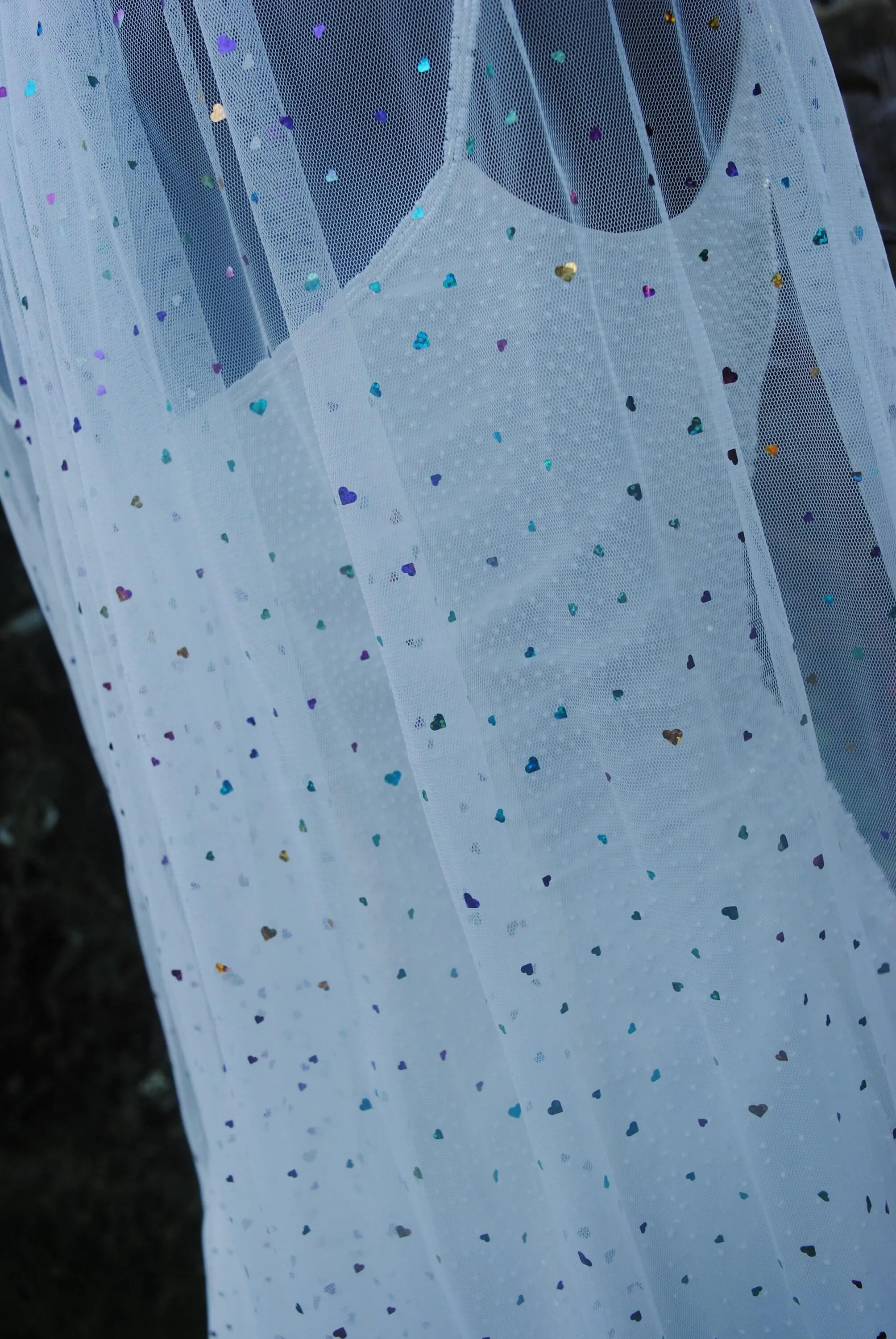 White Wedding Veil with Multicoloured Hearts